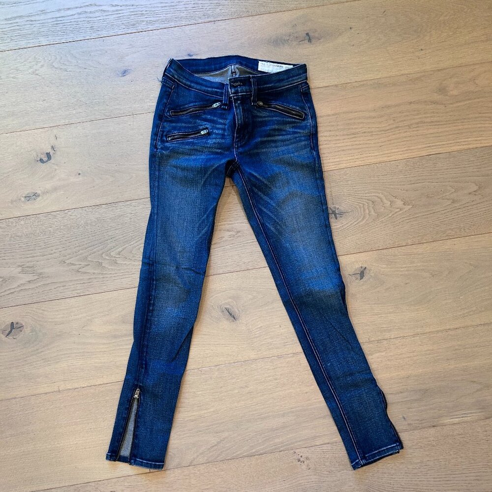 Rag & Bone Zip Detail Skinny Stretch Jean in Kensington, Dark Wash, Size 26